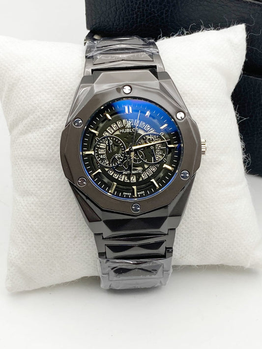 Diamond-Cut Skeleton Dial Men's Watch — Stainless Steel Chain