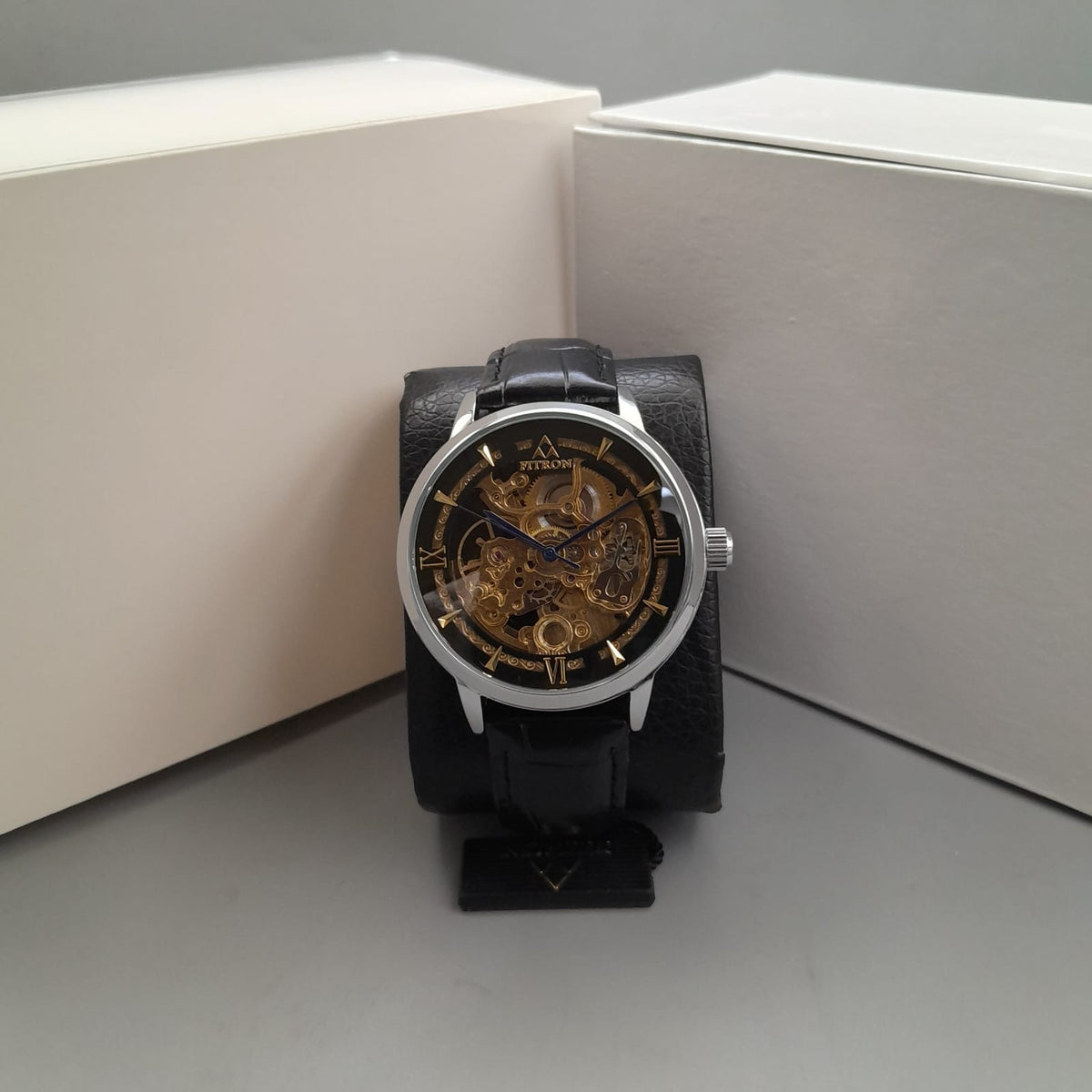 FITRON Automatic Skeleton Men's Watch – Stainless Steel Bracelet & Open-Heart Dial