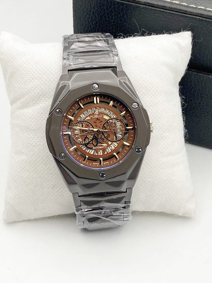 Diamond-Cut Skeleton Dial Men's Watch — Stainless Steel Chain