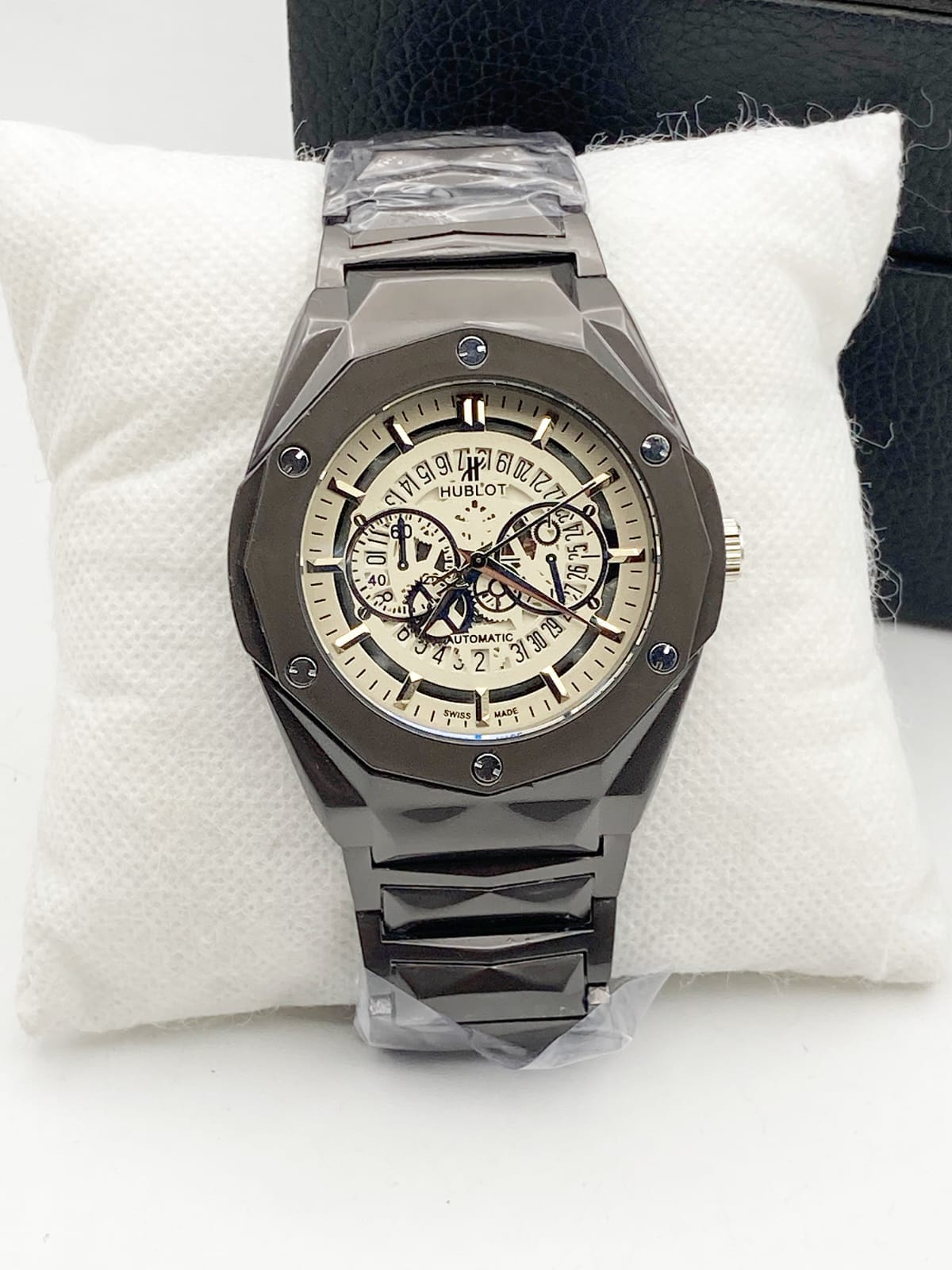 Diamond-Cut Skeleton Dial Men's Watch — Stainless Steel Chain