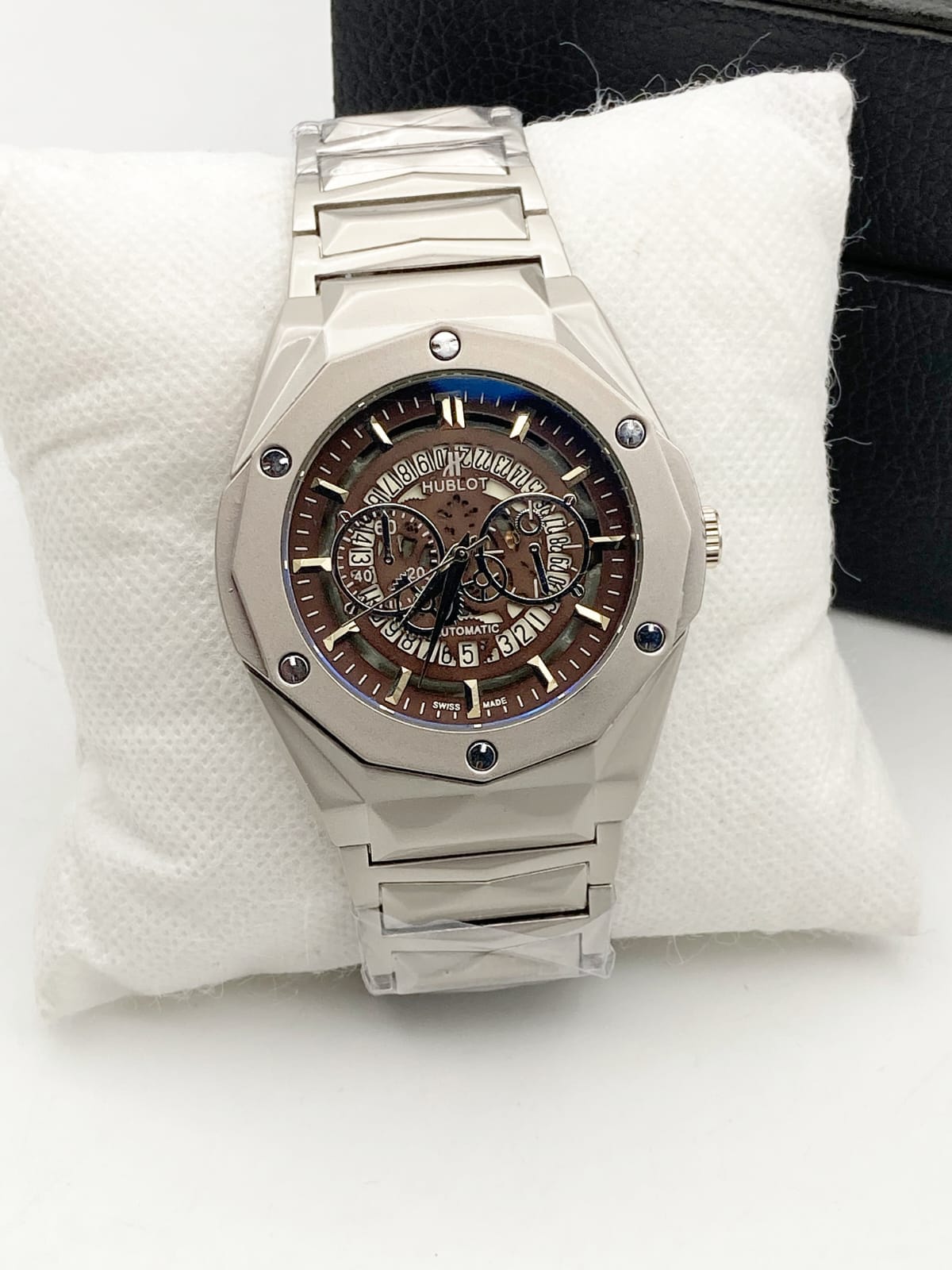 Diamond-Cut Skeleton Dial Men's Watch — Stainless Steel Chain