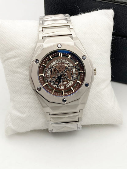 Diamond-Cut Skeleton Dial Men's Watch — Stainless Steel Chain