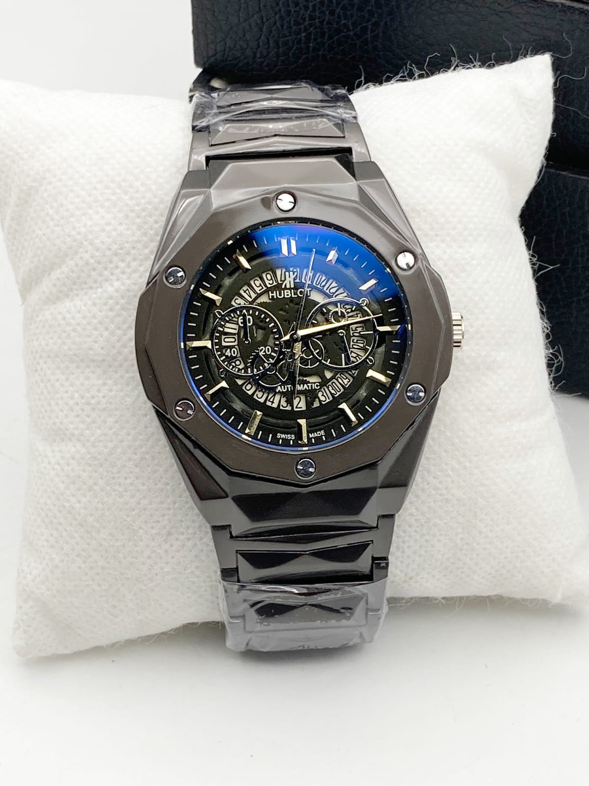 Diamond-Cut Skeleton Dial Men's Watch — Stainless Steel Chain