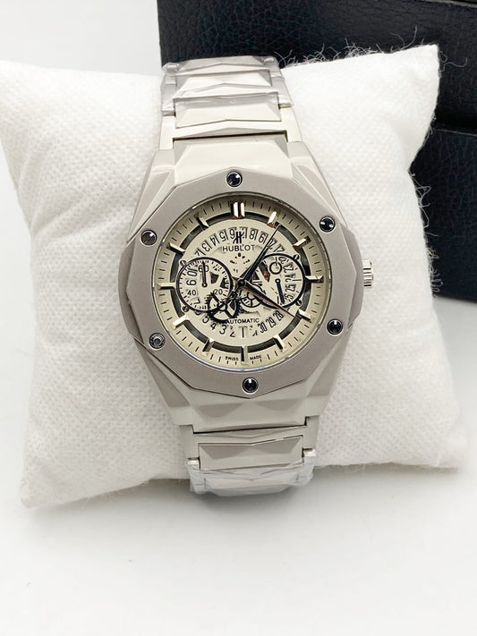 Diamond-Cut Skeleton Dial Men's Watch — Stainless Steel Chain