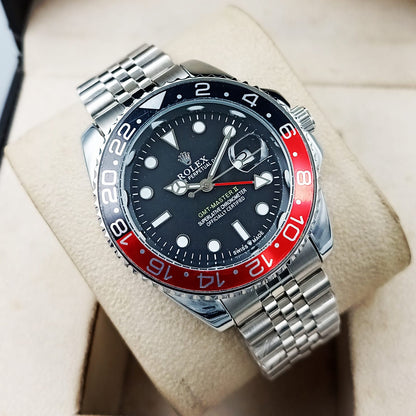 Two-Tone Bezel GMT-Style Men's Watch Silver Jubilee Strap