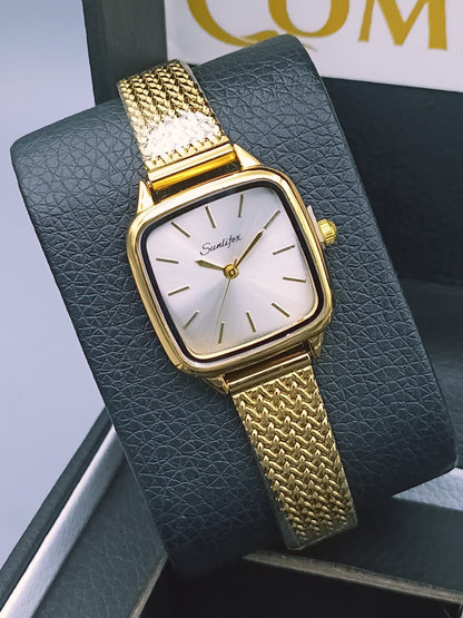 Sunlifex Square Dark Dial Gold Mesh Watch for Ladies