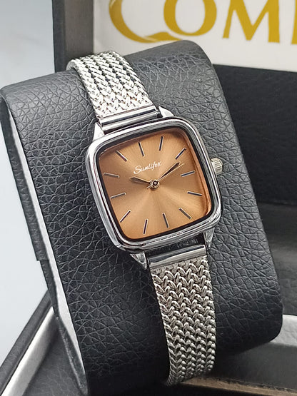 Sunlifex Square Dark Dial Gold Mesh Watch for Ladies