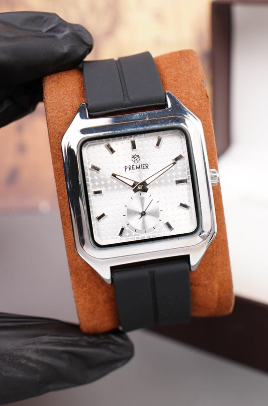 Men's Premier Silicone Strap Quartz Watch with Small Seconds Dial