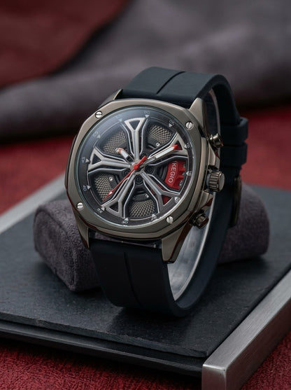 Tecno Rotatable Rim Skeleton Watch — Rubber Strap, Water Resistant
