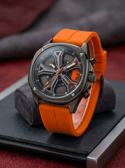 Tecno Rotatable Rim Skeleton Watch — Rubber Strap, Water Resistant