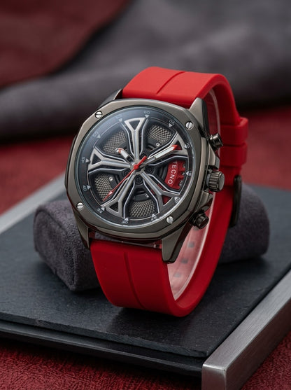 Tecno Rotatable Rim Skeleton Watch — Rubber Strap, Water Resistant