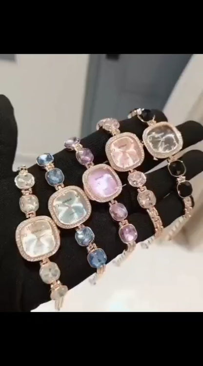 Luxury Crystal Bracelet Women's Watch – Elegant Rose Gold Square Dial