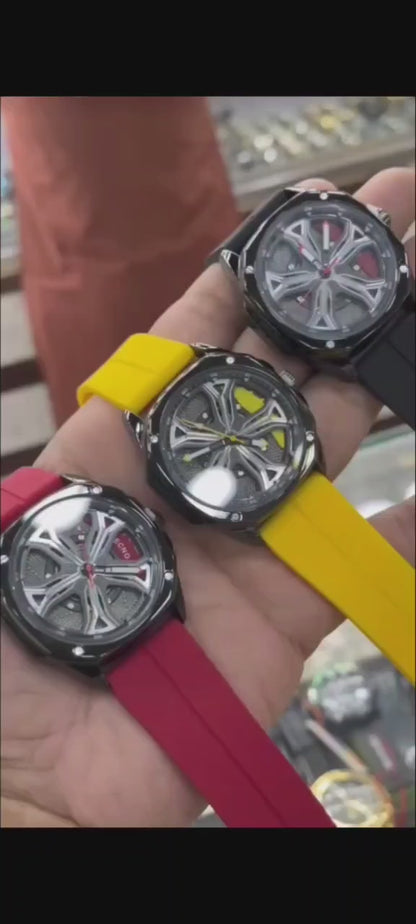 Tecno Rotatable Rim Skeleton Watch — Rubber Strap, Water Resistant