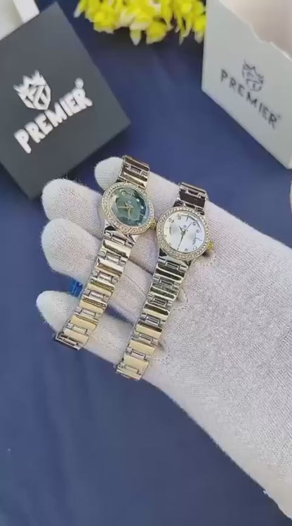 Premier Ladies Fancy Watch – Crystal Dial & Gold Bracelet with Butterfly Lock