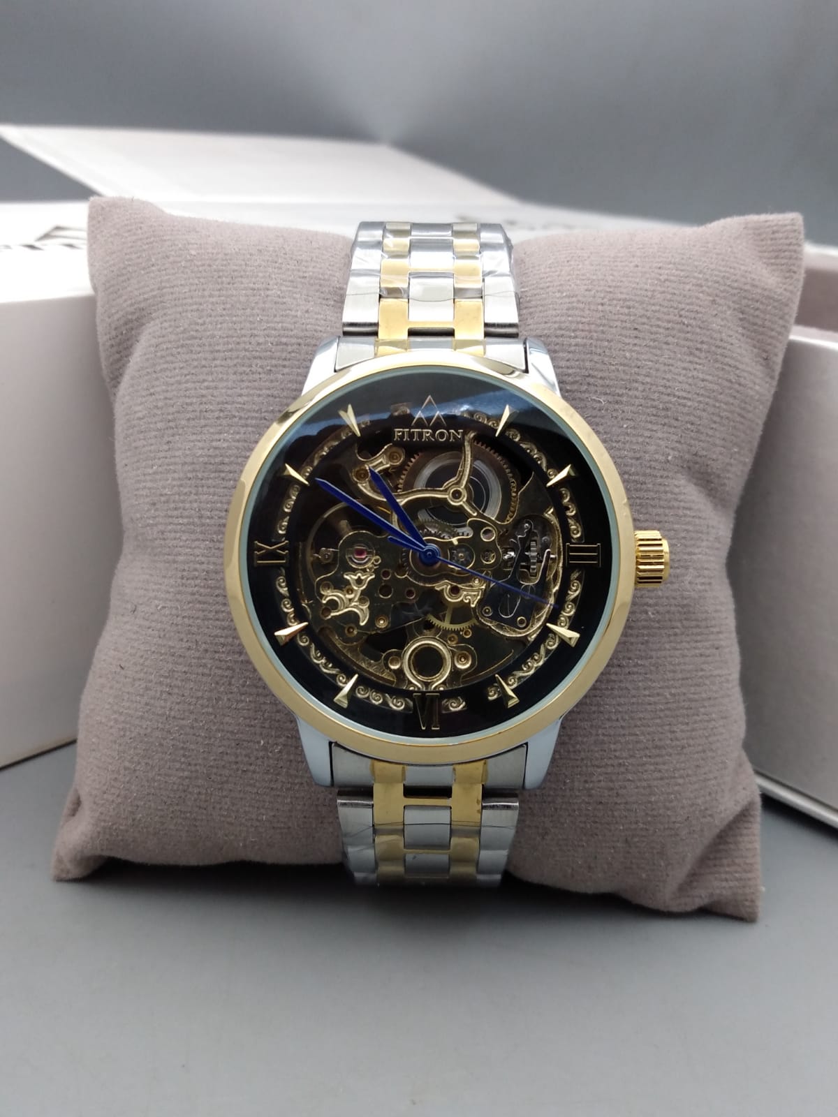FITRON Automatic Skeleton Men's Watch – Stainless Steel Bracelet & Open-Heart Dial