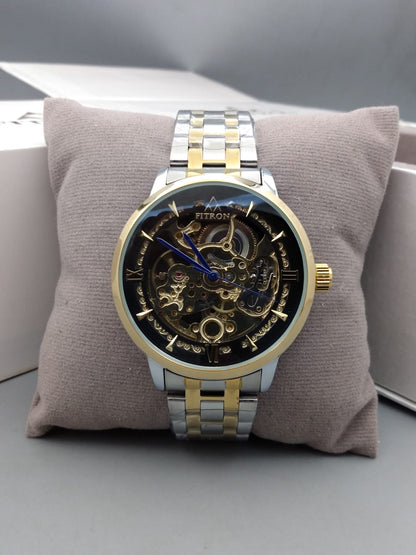 FITRON Automatic Skeleton Men's Watch – Stainless Steel Bracelet & Open-Heart Dial