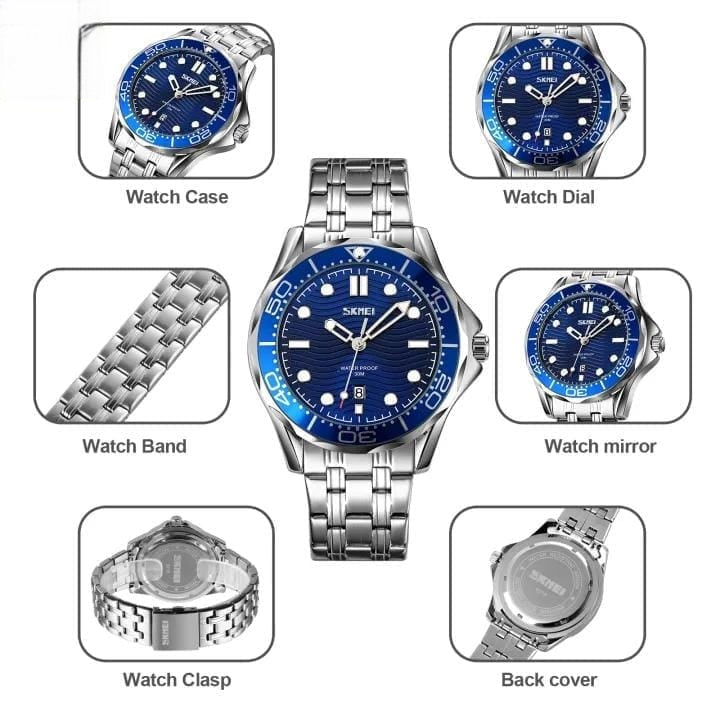SKMEI 9276 Men's Luxury Watch – Stainless Steel Bracelet & Date Display