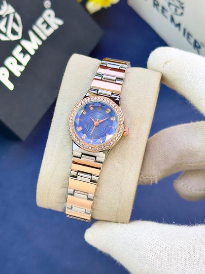 Premier Ladies Fancy Watch – Crystal Dial & Gold Bracelet with Butterfly Lock