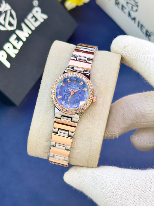 Premier Ladies Fancy Watch – Crystal Dial & Gold Bracelet with Butterfly Lock