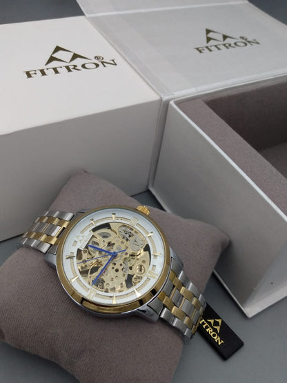 FITRON Automatic Skeleton Men's Watch – Stainless Steel Bracelet & Open-Heart Dial