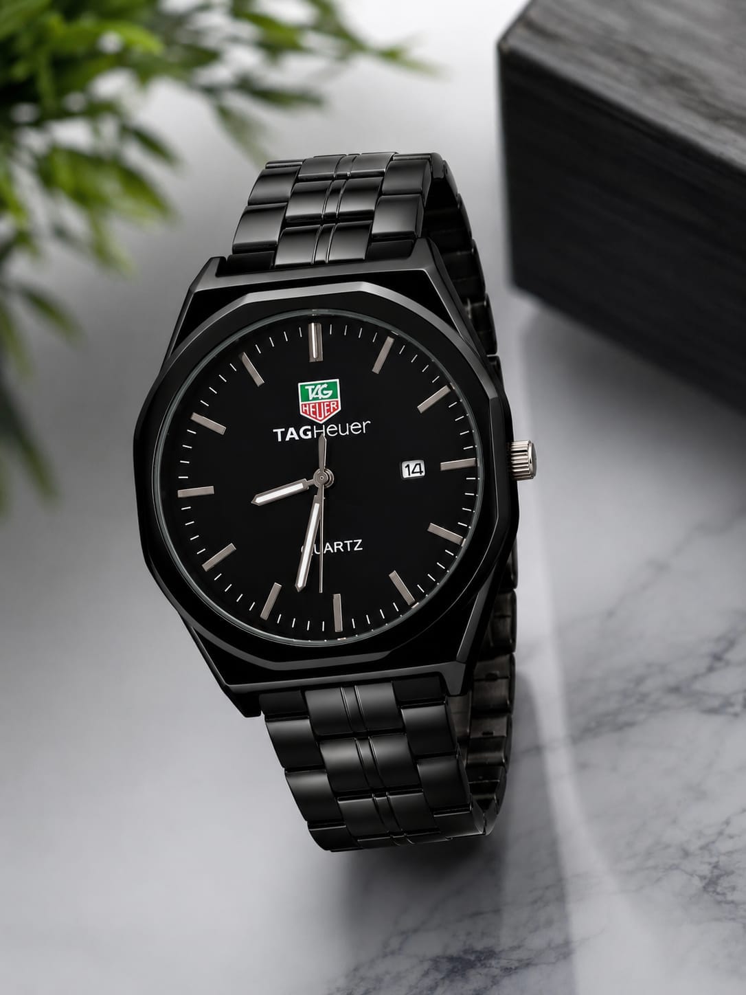 TAG Heuer Style Men's Black Stainless Steel Watch – Date Display