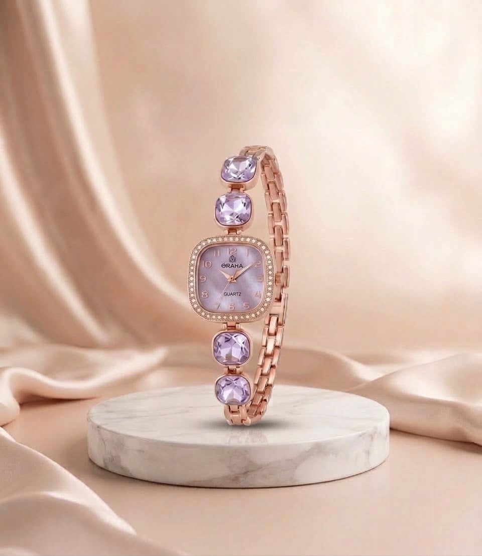 Luxury Crystal Bracelet Women's Watch – Elegant Rose Gold Square Dial