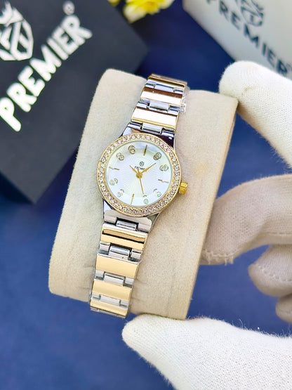 Premier Ladies Fancy Watch – Crystal Dial & Gold Bracelet with Butterfly Lock