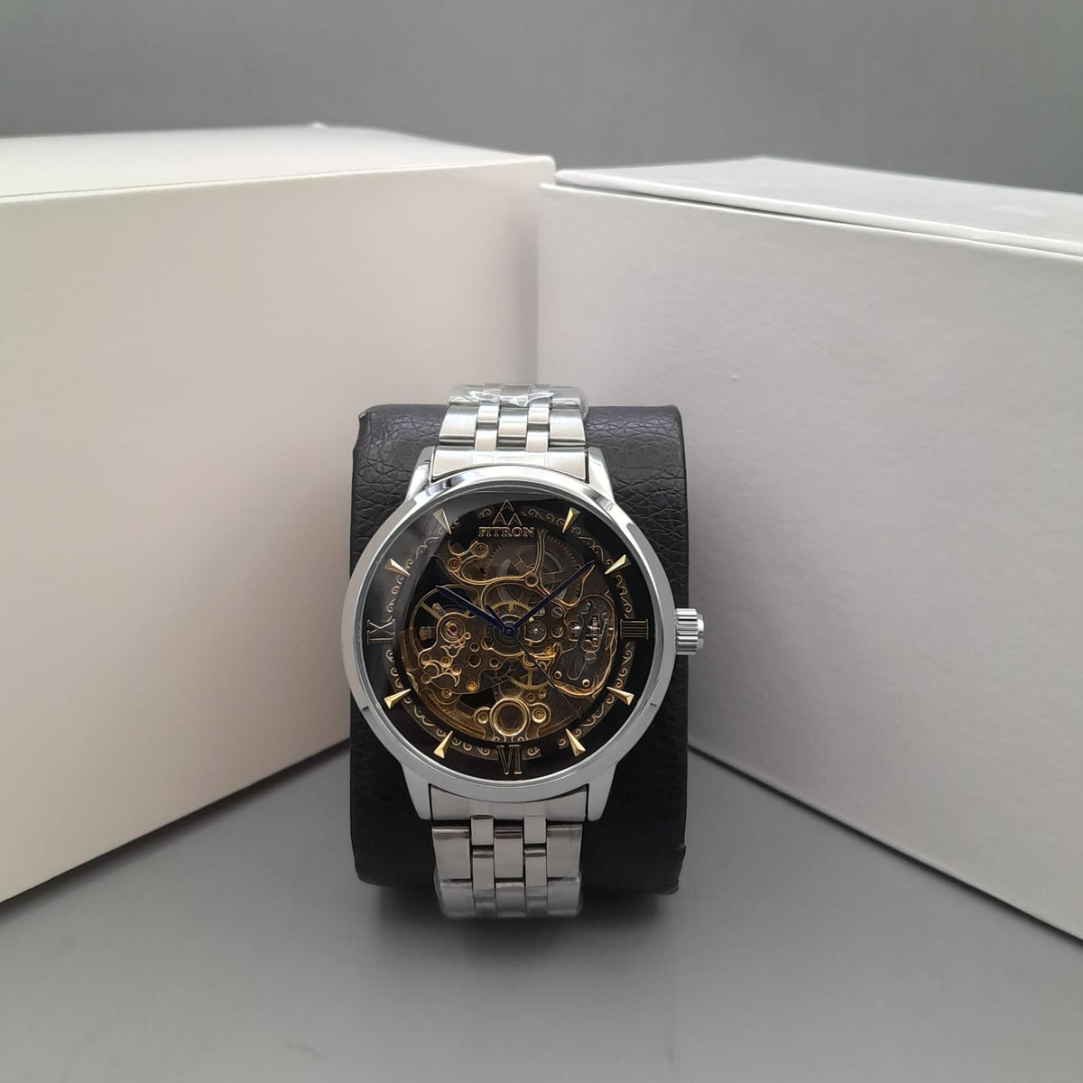 FITRON Automatic Skeleton Men's Watch – Stainless Steel Bracelet & Open-Heart Dial