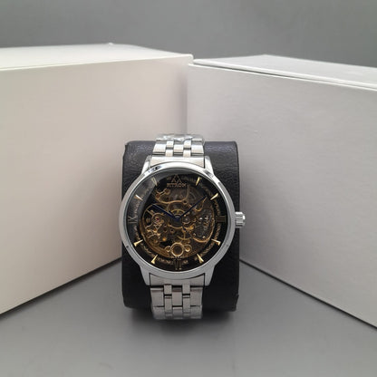 FITRON Automatic Skeleton Men's Watch – Stainless Steel Bracelet & Open-Heart Dial