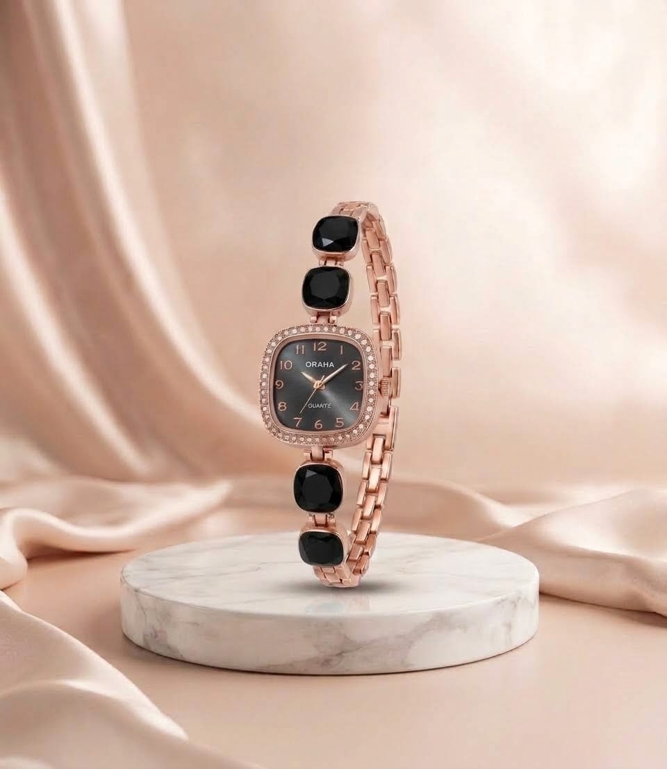 Luxury Crystal Bracelet Women's Watch – Elegant Rose Gold Square Dial