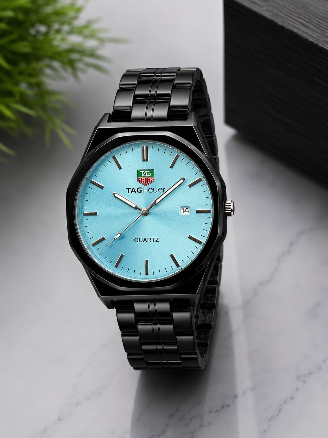 TAG Heuer Style Men's Black Stainless Steel Watch – Date Display