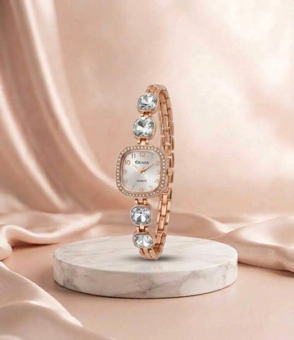 Luxury Crystal Bracelet Women's Watch – Elegant Rose Gold Square Dial