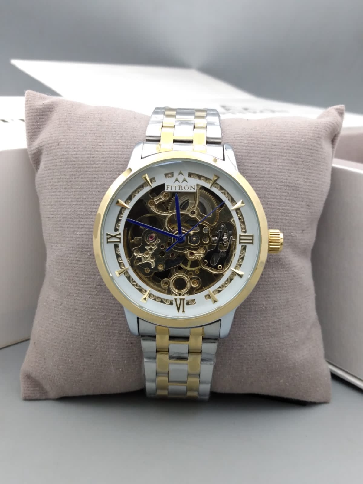 FITRON Automatic Skeleton Men's Watch – Stainless Steel Bracelet & Open-Heart Dial