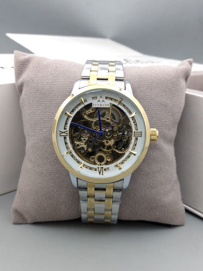 FITRON Automatic Skeleton Men's Watch – Stainless Steel Bracelet & Open-Heart Dial
