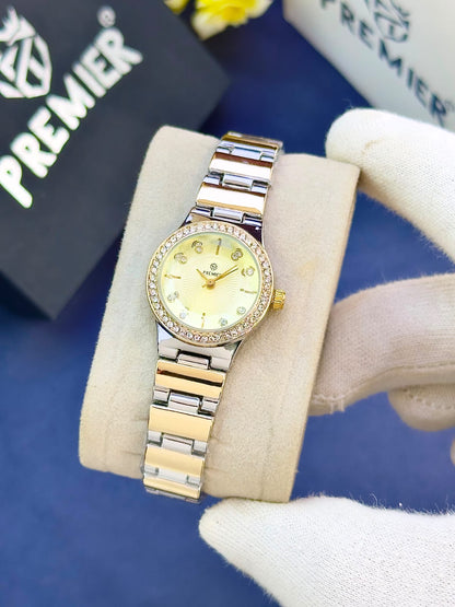 Premier Ladies Fancy Watch – Crystal Dial & Gold Bracelet with Butterfly Lock