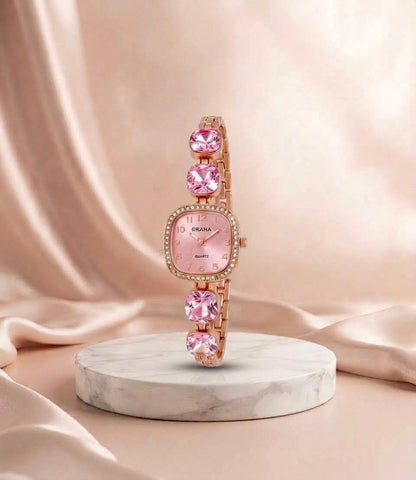 Luxury Crystal Bracelet Women's Watch – Elegant Rose Gold Square Dial