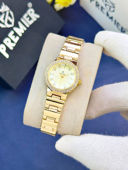 Premier Ladies Fancy Watch – Crystal Dial & Gold Bracelet with Butterfly Lock