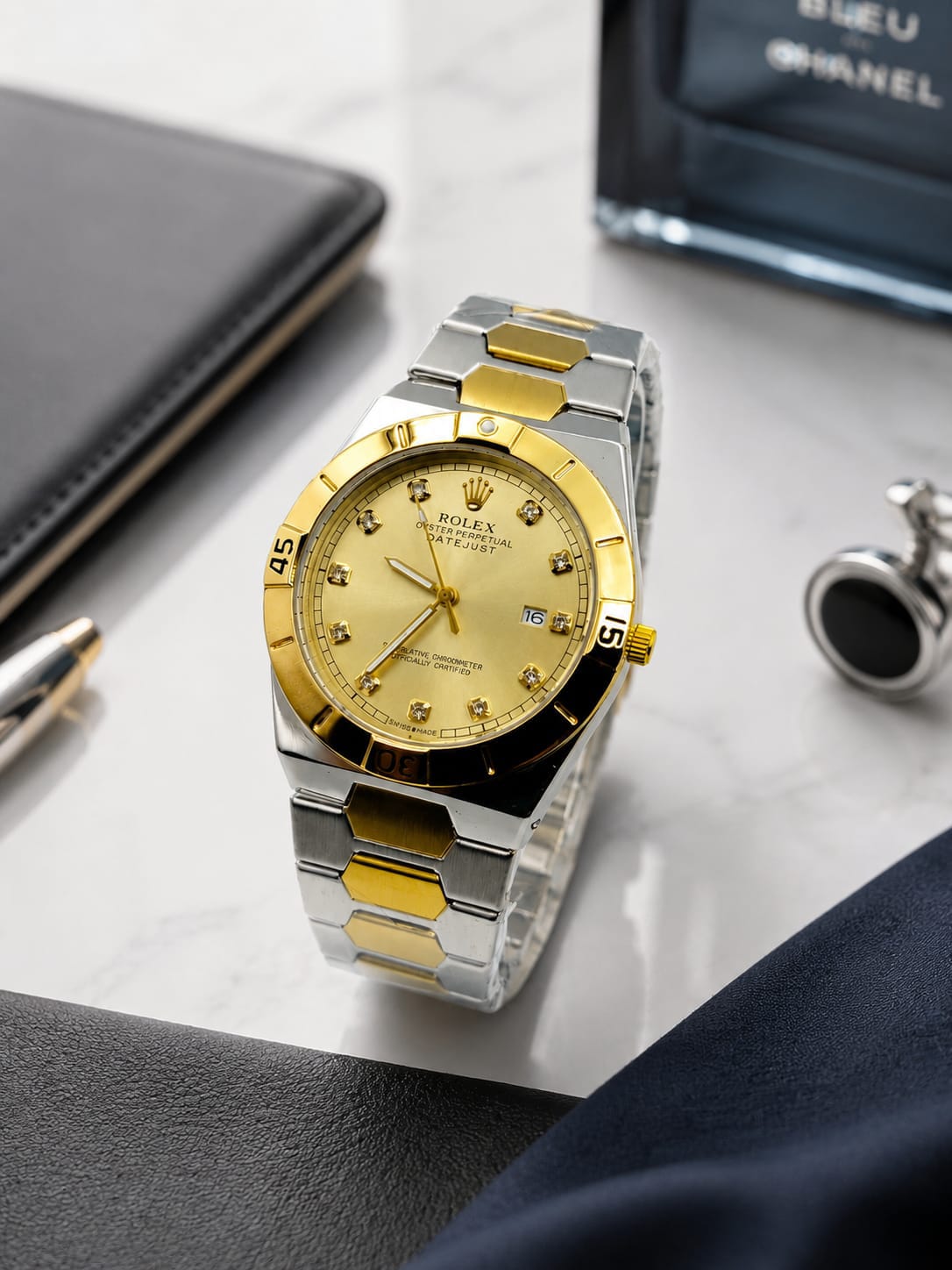 Premium Men's Date Watch – Stainless Steel Bracelet & Butterfly Lock