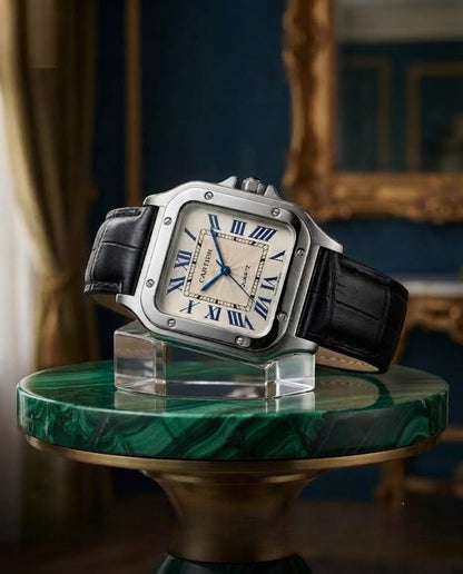 Cartier Santos Luxury Men's Watch – Classic Square Dial & Leather Strap