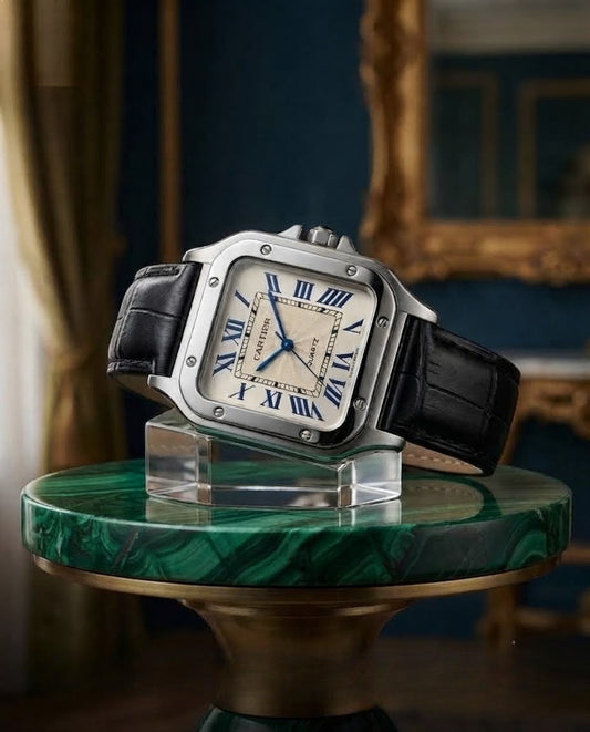 Cartier Santos Luxury Men's Watch – Classic Square Dial & Leather Strap