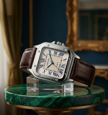 Cartier Santos Luxury Men's Watch – Classic Square Dial & Leather Strap