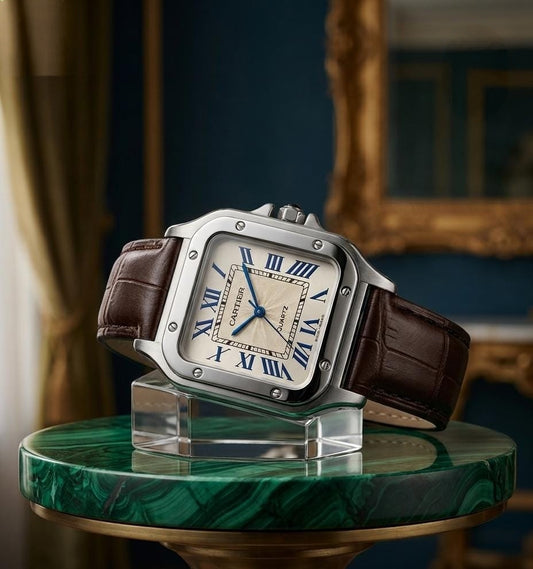 Cartier Santos Luxury Men's Watch – Classic Square Dial & Leather Strap